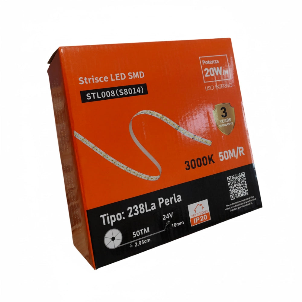 Striscia LED Professionale 50 Metri per interni - Luce Calda 3000K, 24V, 2640 lm/mt, IP20 - Taglio 2.95 cm