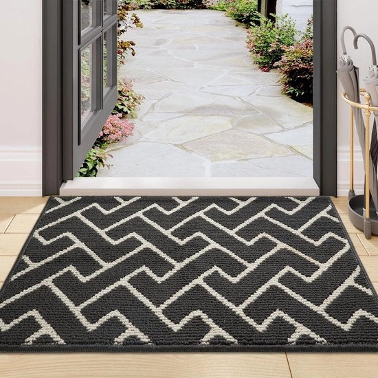 Mat di ingresso antiscivolo impermeabile per interni, colore grigio scuro, dimensioni 80 x 100 cm.