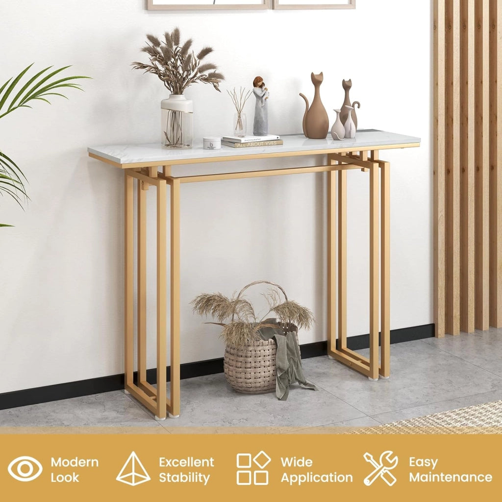Tavolo Consolle, Consolle Ingresso, Tavolino Console di Ingresso, Telaio Robusto e Stabile, Piedini Regolabili, per Ingresso, Soggiorno, Corridoio, Stile Moderno (Oro)