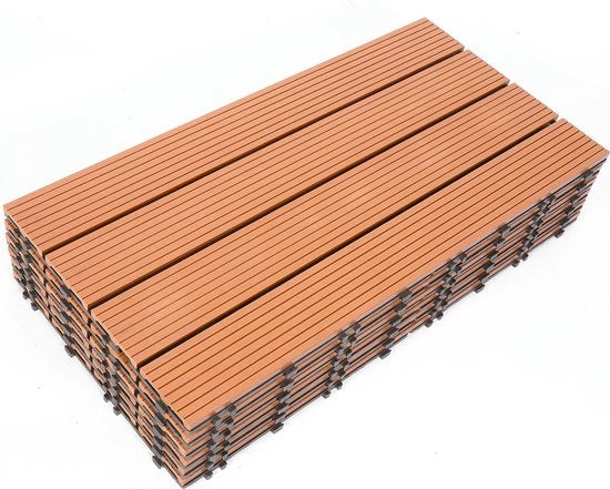 Pavimenti esterni WPC 60x30cm 12 pezzi 2m² Pavimento per balcone, giardino o pergola Montaggio rapido Tegoli per giardino Pavimenti per balcone Pavimenti per esterni Pavimenti in legno composto Geobruno