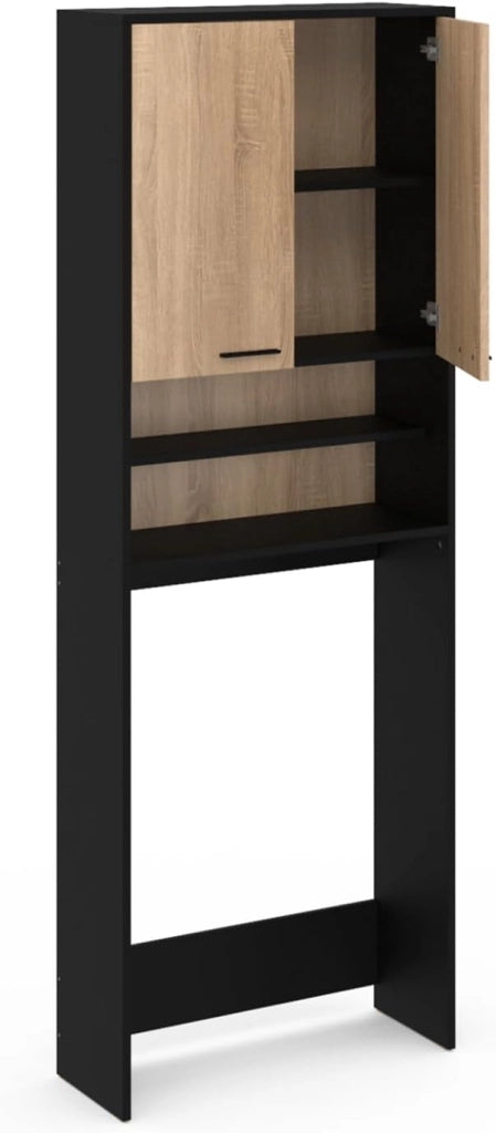 Scaffalatura WALLIS nera e in faggio per lavatrice e piano WC