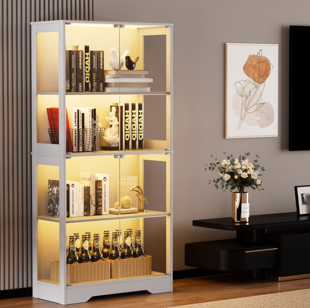 Vetrina in vetro 80x35x165 cm in vetro e MDF bianca con LED –