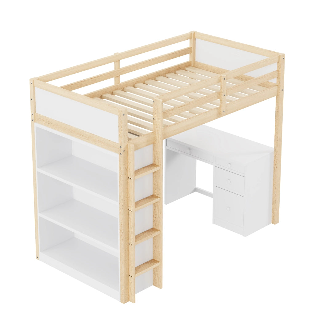 Letto a Soppalco con Contenitore e Scrivania ¨C MINIMAL ¨C Legno, 90x200