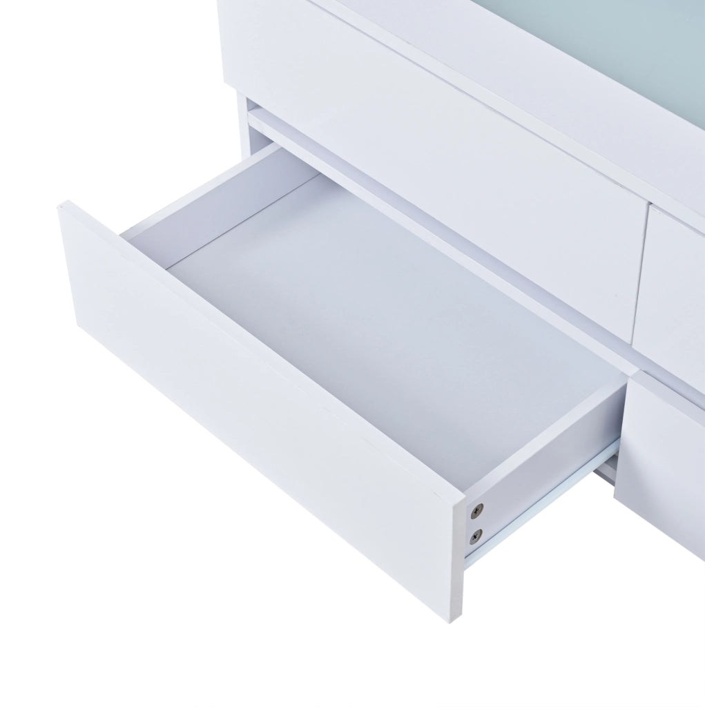 Tavolino da caffè moderno bianco 100x50x40 cm con 4 cassetti; LED; vetro temperato