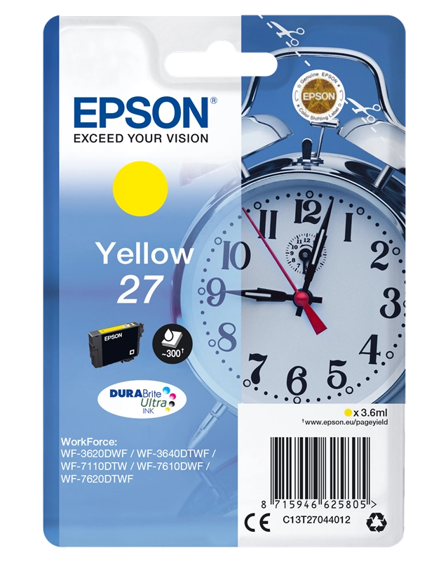 Epson Alarm clock 27 DURABrite Ultra cartuccia d'inchiostro 1 pz Originale Giallo