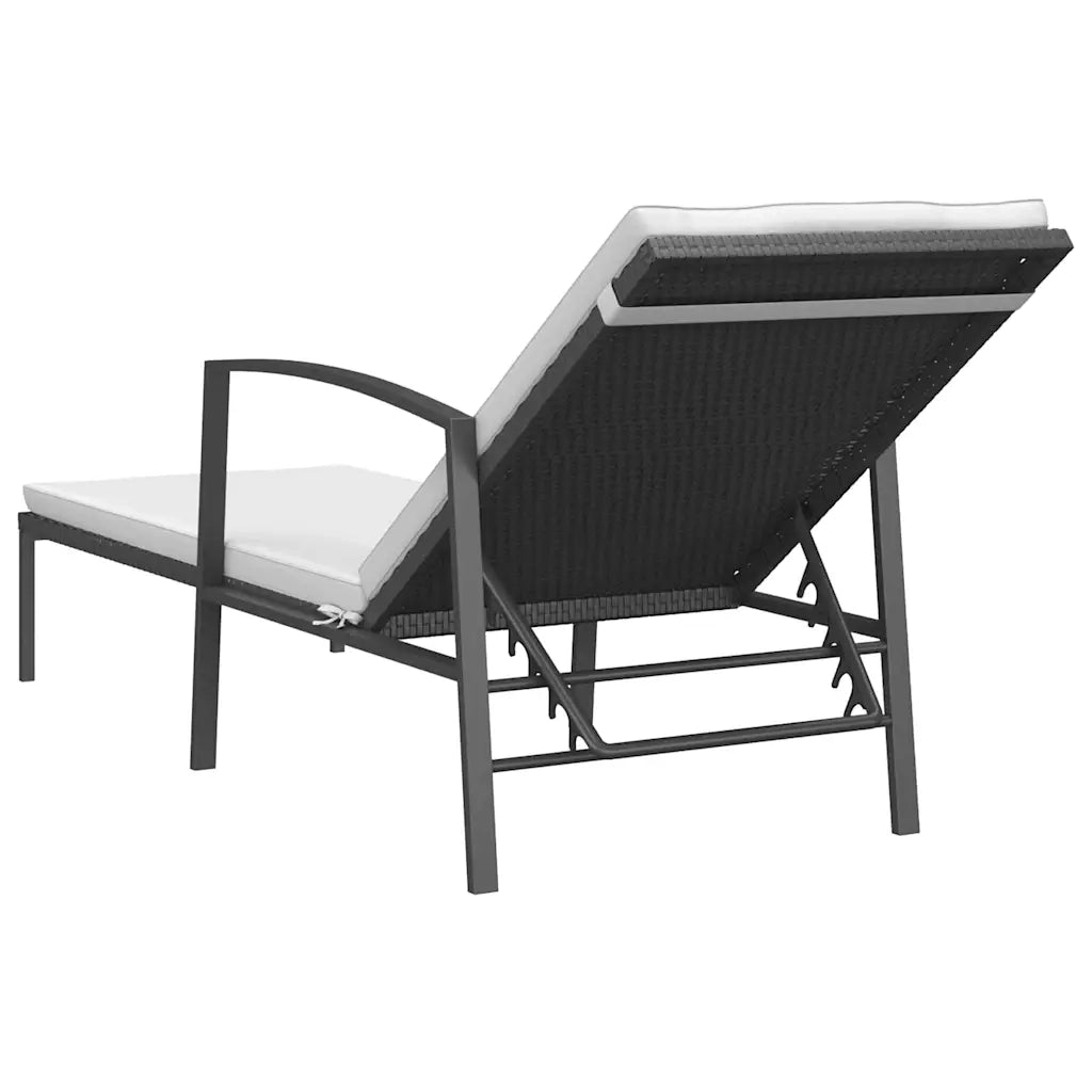 Lettino Prendisole da Giardino con Cuscino in Polyrattan Nero 317635