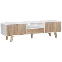 Mobile Porta TV Con Ante e Cassetto, Mobiletto da Salotto per TV fino a 72''in MDF, 160x40x45cm Bianco e Legno