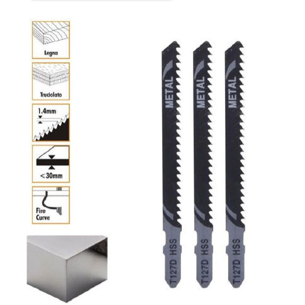 Trade Shop - Set 3 Pz Lame Per Seghetto Alternativo T144d Hcs Lama Ricambi Per Metallo 90189 -