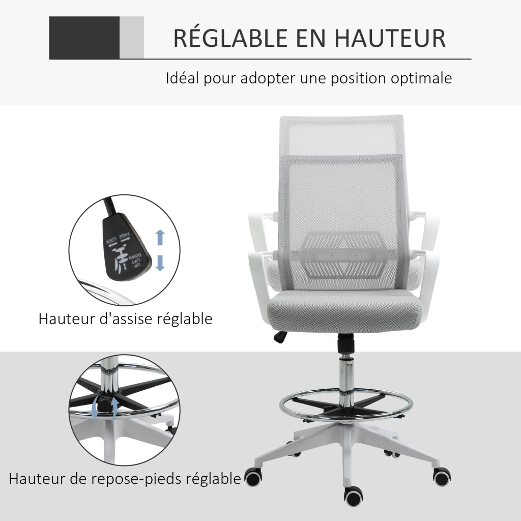 Sedia da ufficio con rotelle regolabile in altezza ¨C zephmum ¨C grigio/bianco rete 64x59x104-124 cm