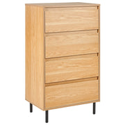 Cassettiera in legno chiaro metallo gambe nere 60 x 40 x 104 cm con 4 cassetti soggiorno camera da letto corridoio mobile contenitore stile scandinavo