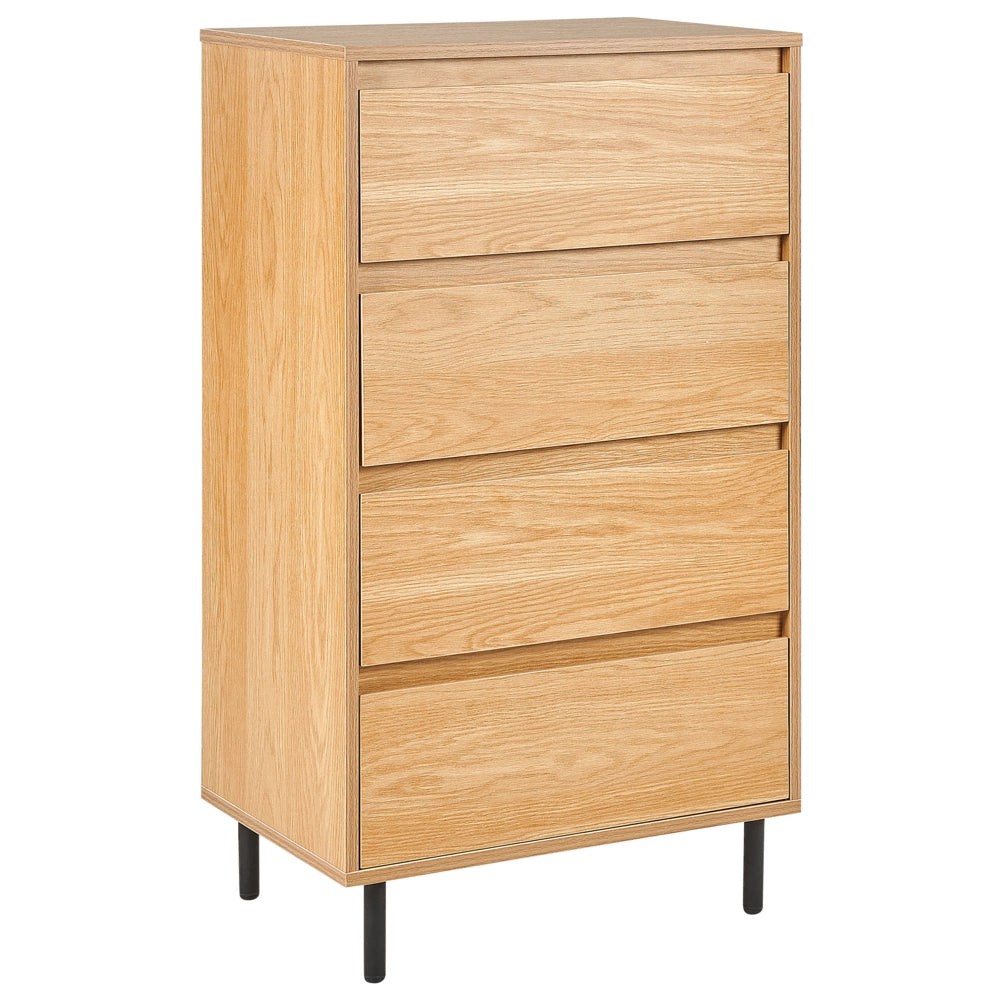 Cassettiera in legno chiaro metallo gambe nere 60 x 40 x 104 cm con 4 cassetti soggiorno camera da letto corridoio mobile contenitore stile scandinavo
