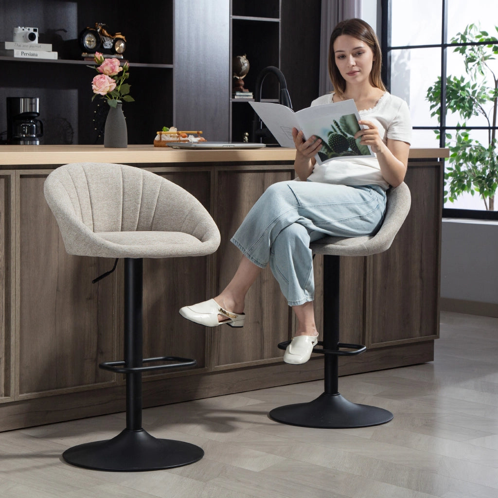 Sgabelli da Bar Set 2 Pezzi Altezza Regolabile Seduta Girevole ¨C Zephmum ¨C Tessuto Beige