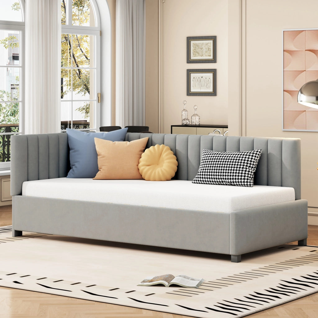 Letto sofà multifunzione in velluto grigio 90x200 cm