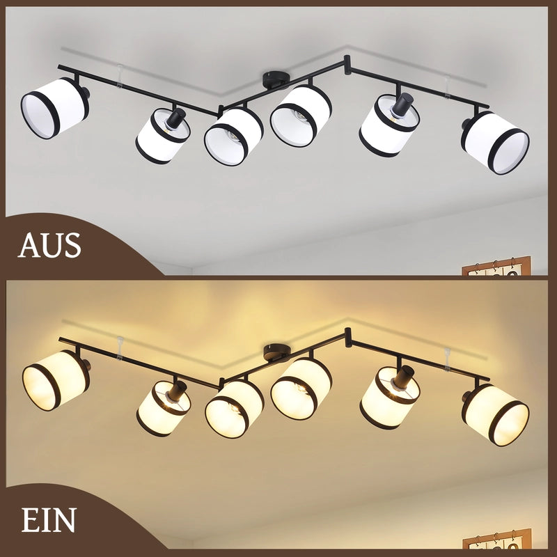 ZMH Faretto da soffitto neri 6 luci E14 tessuto retrò girevoli 350° per soggiorno camera letto senza lampadina