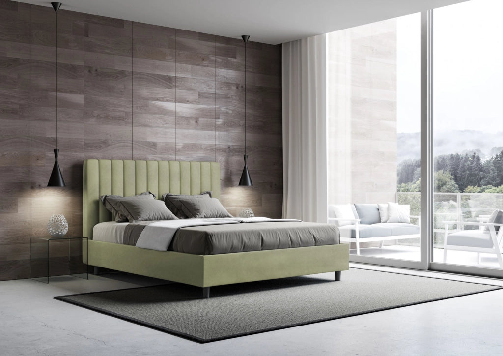 BS COM Letto una piazza e mezza contenitore imbottito 130x190 microfibra tè verde