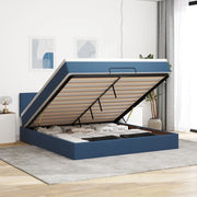 Struttura Letto Pouf con Materasso Blu 160x200 cm in Tessuto 3312325