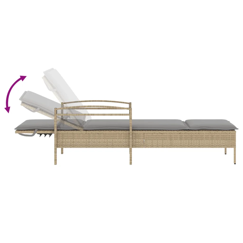 Lettino Prendisole con Cuscino Beige 63x200x81 cm in Polyrattan 368302