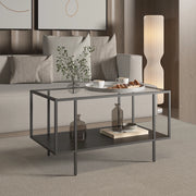 Tavolino Centrale da Salotto Nynna con Piano in Vetro 90 x 50 x 50cm Nero [en.casa]