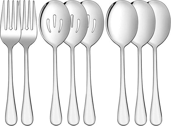Set di posate in acciaio inossidabile 8 pezzi | Cucchiai, forchette, forchette da dessert | Posate comuni con manico lungo