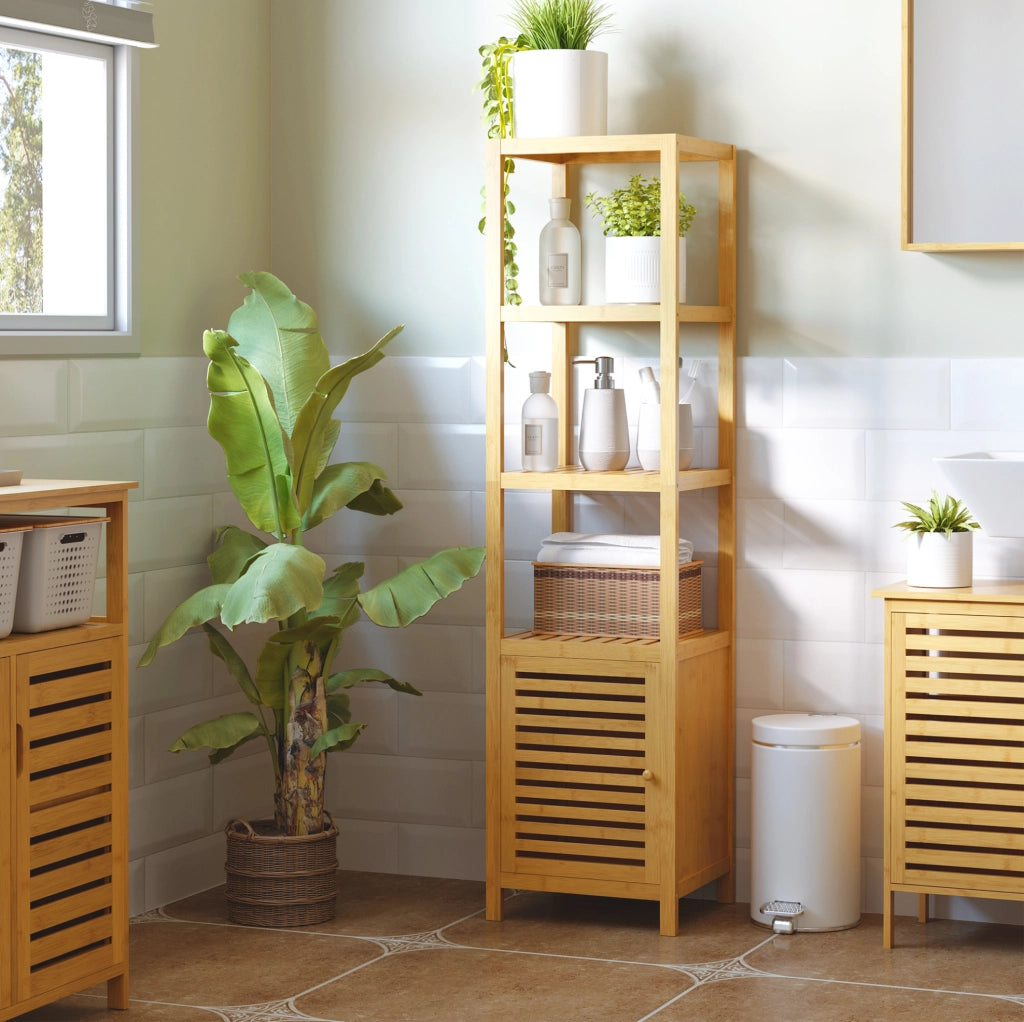 Mobile bagno in bambù con 3 ripiani aperti