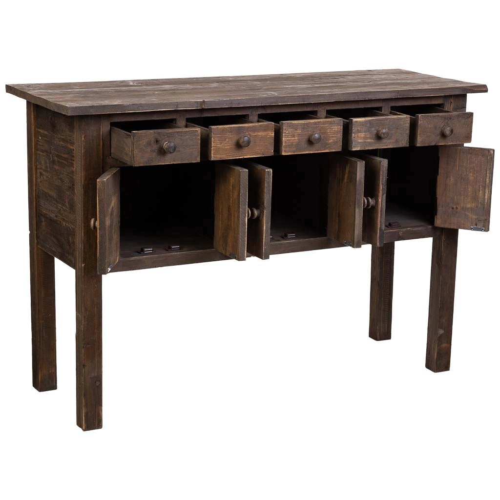 Credenza in legno con 5 cassetti e 6 ante marrone 120x43x80h cm