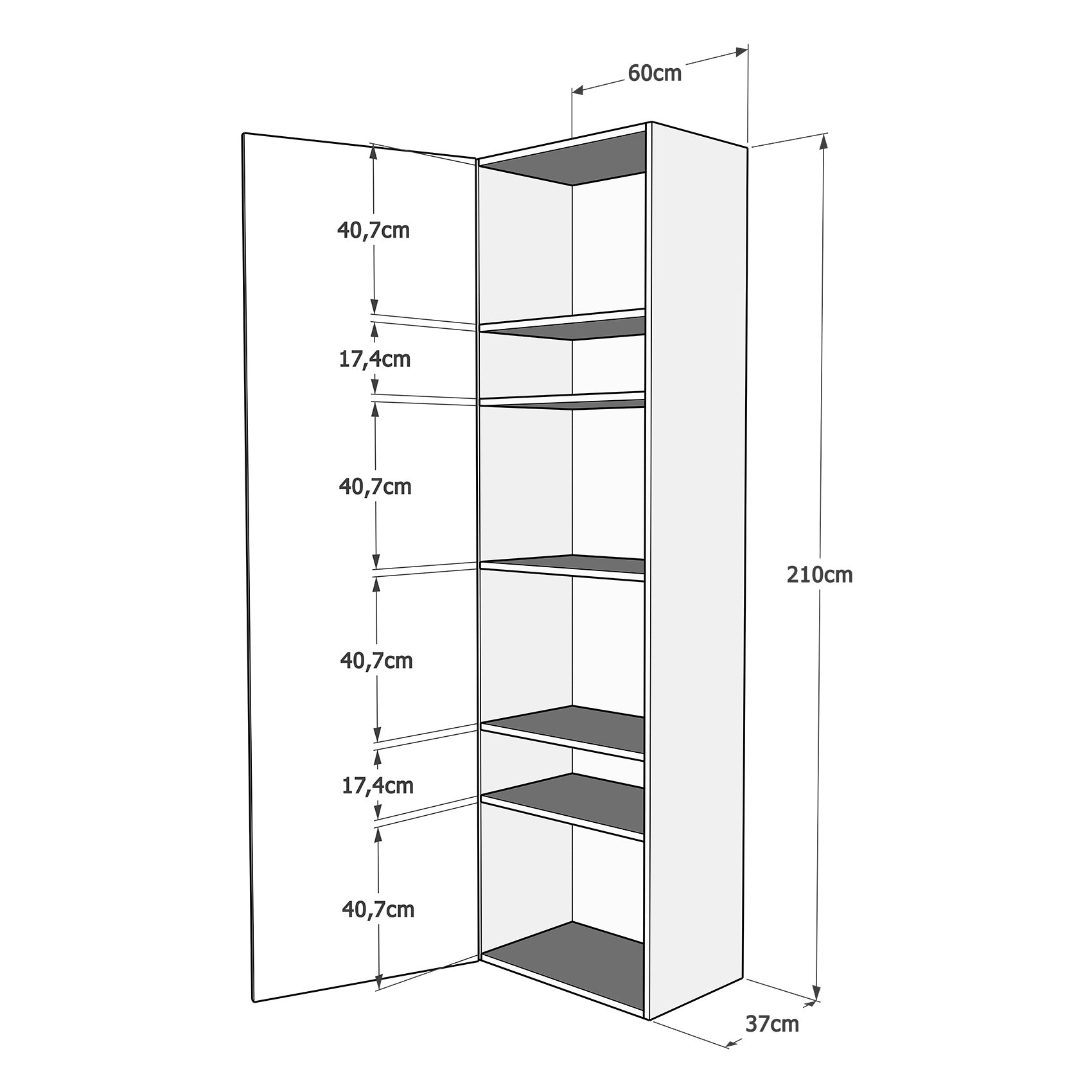Mobile Alto Soggiorno 60x210,3x39,5 cm 1 Anta Bianco Frassino