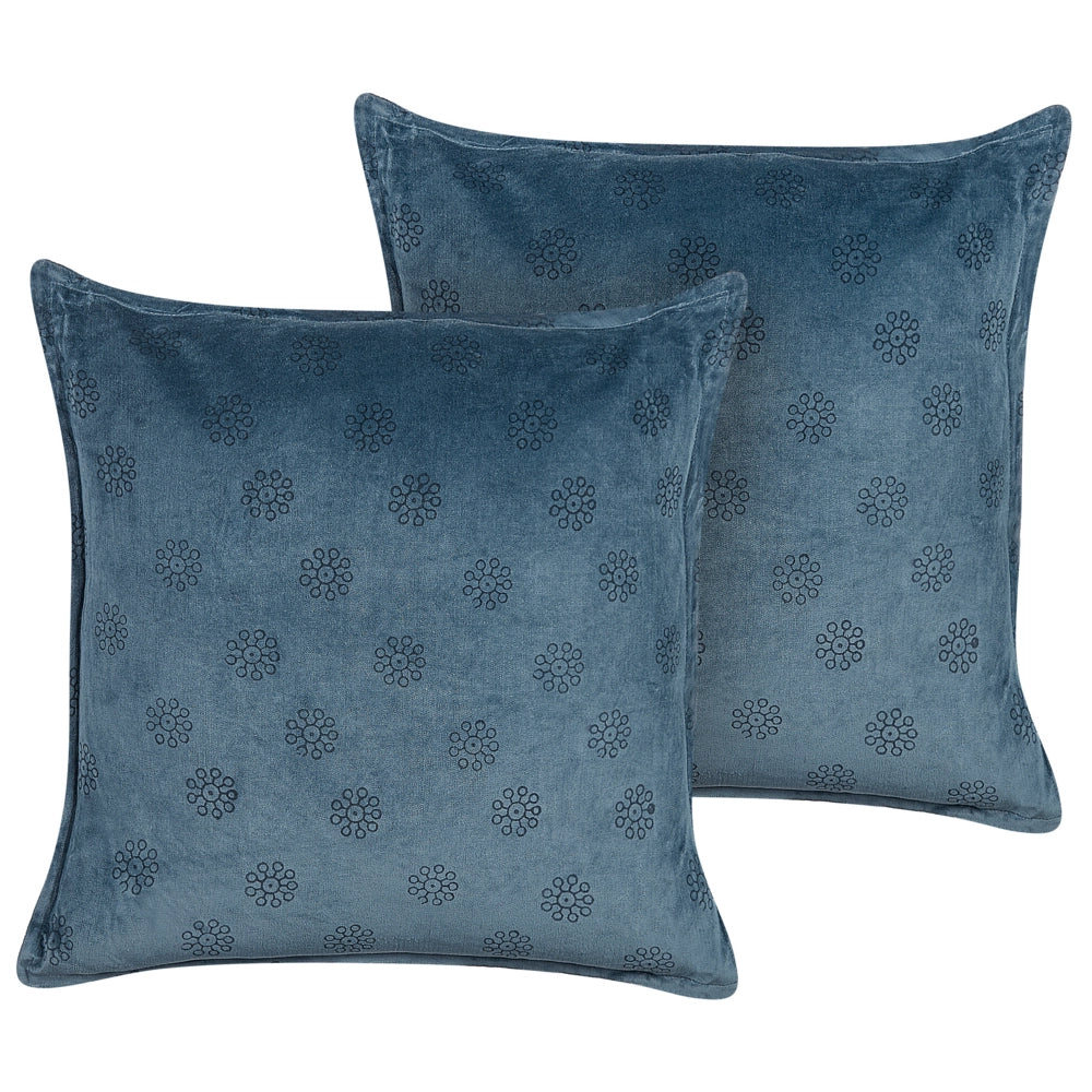 Set di 2 cuscini in velluto con motivo geometrico 45x45 cm blu scuro soggiorno camera da letto stile boho