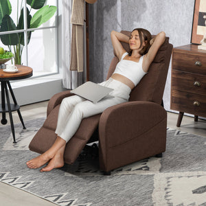 Poltrona Reclinabile con Poggiapiedi in Tessuto Effetto Lino Marrone