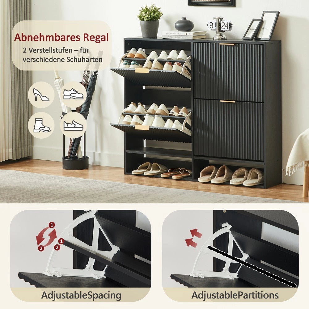 Scarpiera Slim con Ripiani ¨C MINIMAL ¨C Nero, 120x24 cm, Ingresso