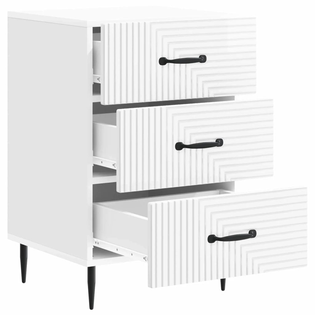Comodino | Armadio da Notte | Mobiletto da notte con cassetto Bianco Lucido 43 x 41 x 66,5 cm