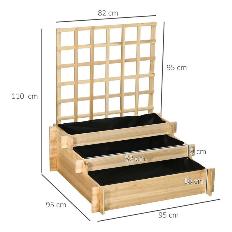 FIORIERA DA ESTERNO A 3 LIVELLI CON GRIGLIATO IN LEGNO DI ABETE E TESSUTO NON TESSUTO, 95X95X110 CM
