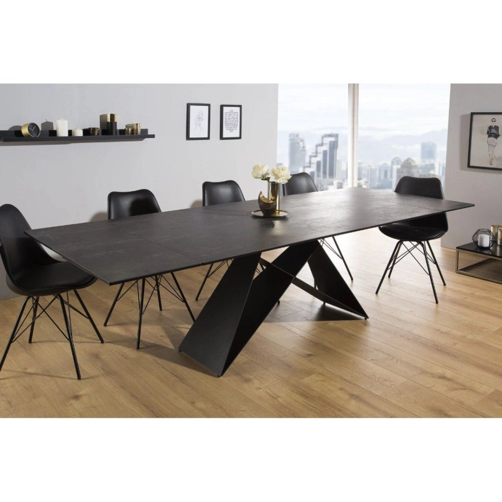 Tavolo da pranzo ATARA 180–260 cm – Piano in ceramica grigio tortora e struttura in metallo nero