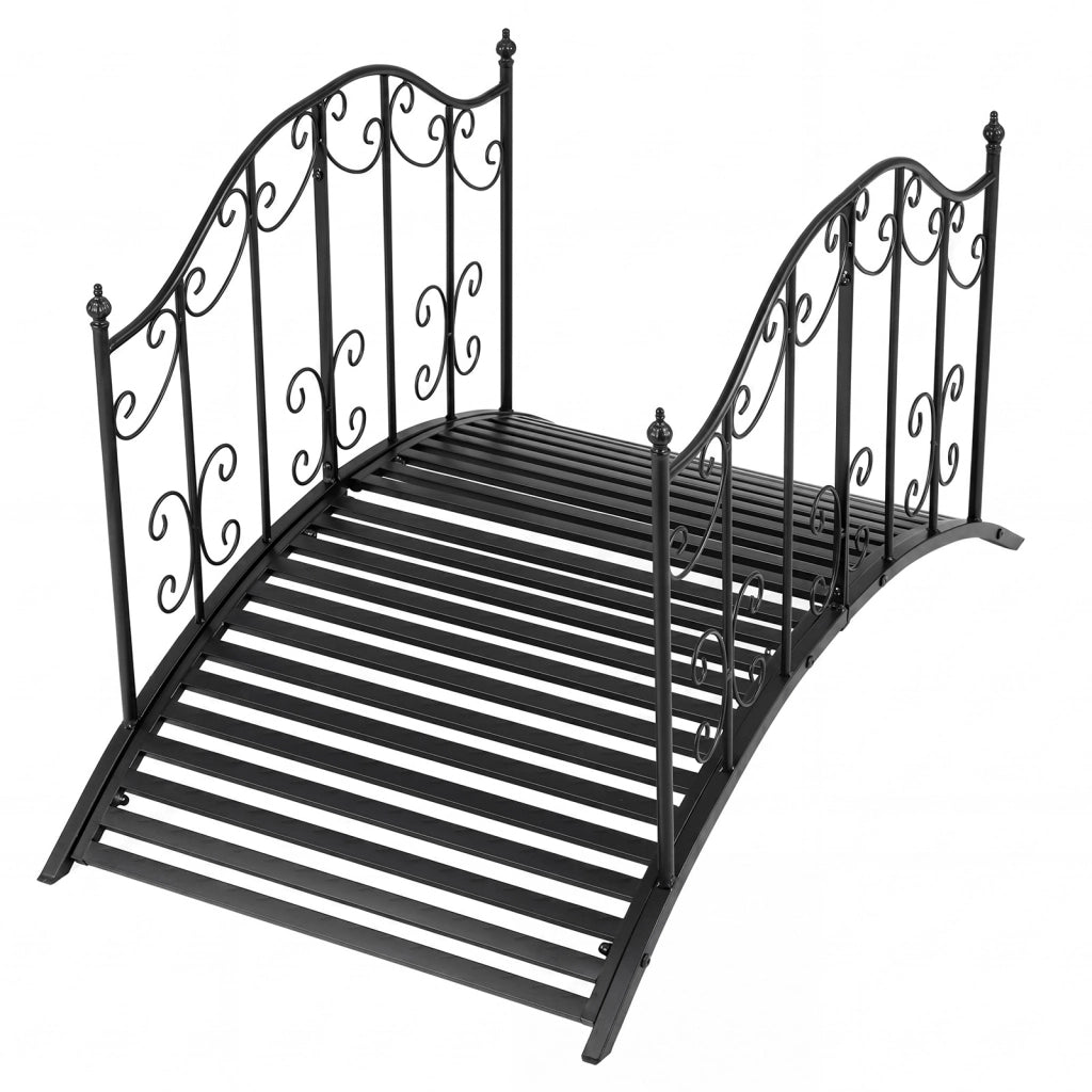 Ponte da giardino in metallo con ringhiere di sicureza e decorazioni floreali, Ponticello resistente  portata 150 kg 118 x 67 x 70 cm