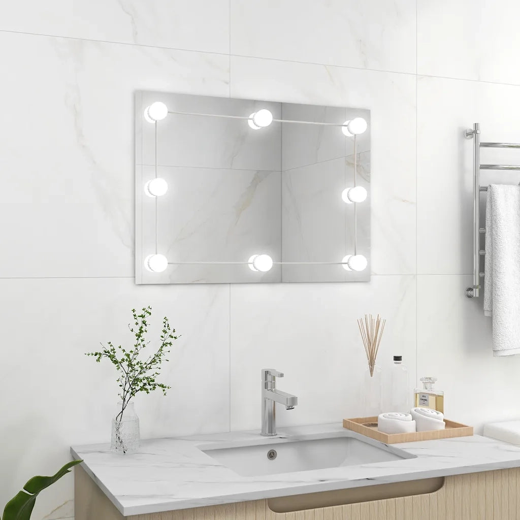 Specchio Parete-Specchio a Muro-Specchio Decorativo Rettangolare Senza Cornice con Luci LED Vetro 487893