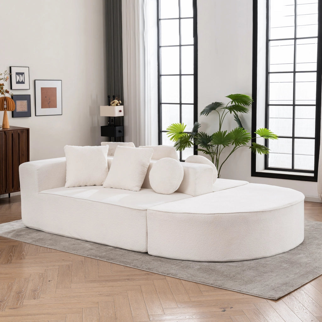 DIVANO modulare senza montaggio 263x171x66 cm Chenille bianco