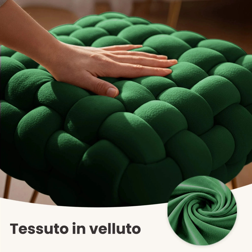 Pouf sgabello in velluto intrecciato 38 cm DOTTY Verde Bottiglia