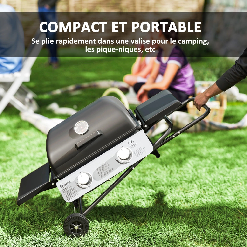 Barbecue a Gas Portatile ¨C zephmum ¨C 2 Bruciatori 5.6 kW Nero con Ruote