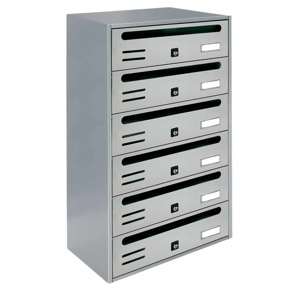 ALUBOX CUBO Cassette Postali Condominiali 6 Posti  63X38,5X25 Cm In Lamiera Zincata Cassetta Postale Condominiale Orizzontale Da Esterno E Interno Protetto COLORE: ARGENTO RAL 9006