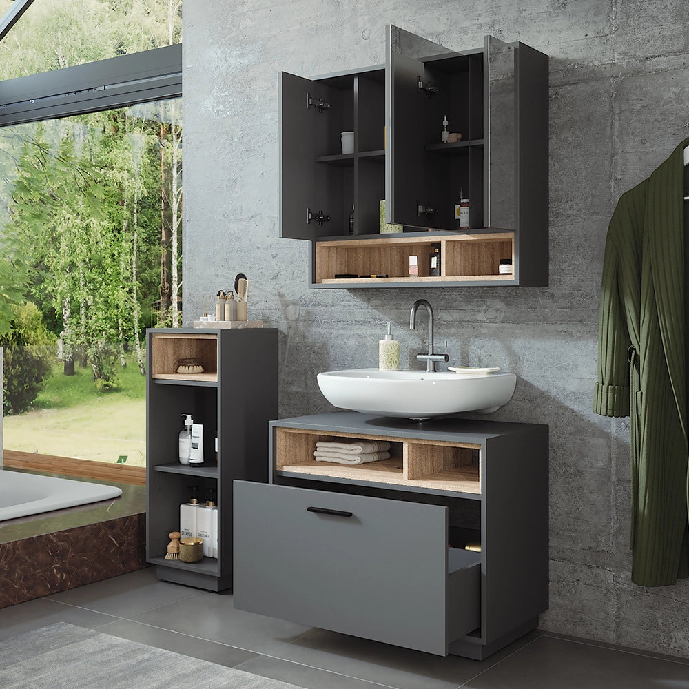 Vicco Set di mobili da bagno Antracite/Sonoma 3 pezzi con unità midi