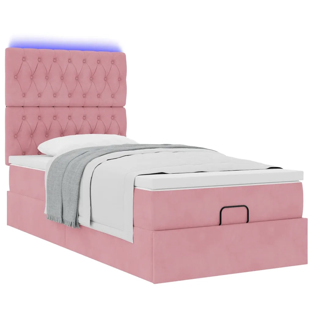 Struttura Letto Pouf con Materassi Rosa 80x200 cm Velluto 3314359