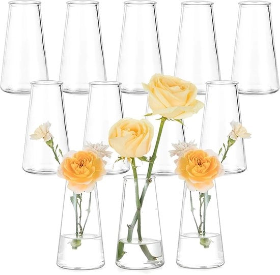 Set di 12 piccoli vasi in vetro per decorazione di tavola matrimonio: vasi in vetro trasparente per decorazione di tavola moderna.