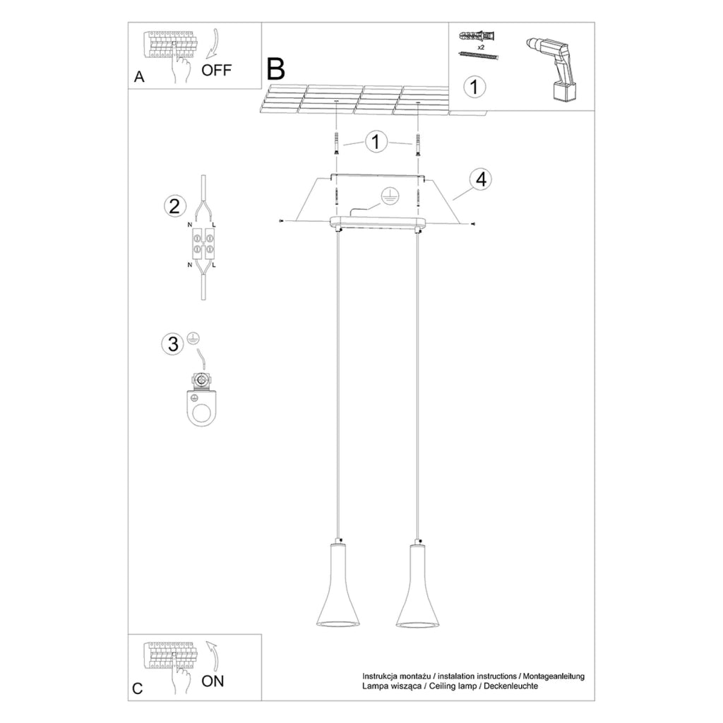 Lampada sospesa CALIDA cemento grigio doppia 2xE14 Pure Lume