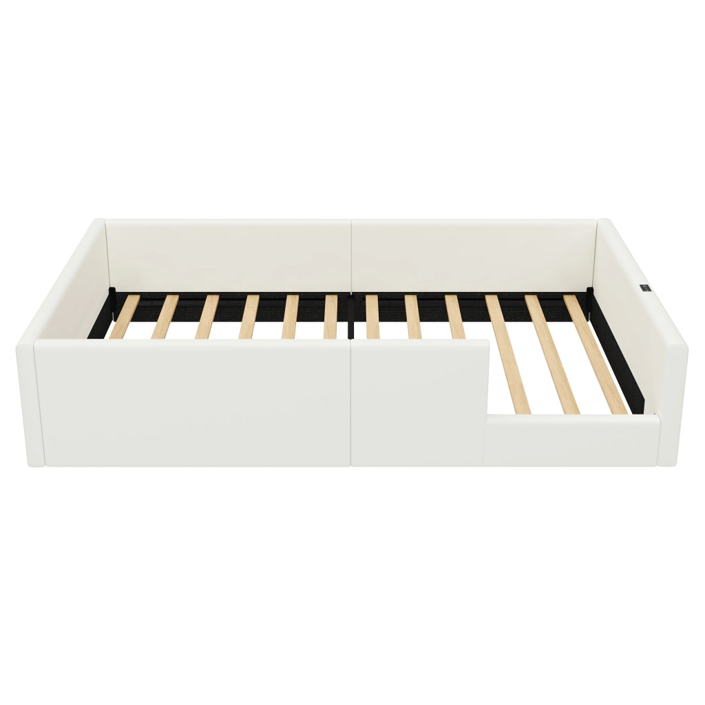Letto Imbottito con Sponda e Stazione di Ricarica ¨C MINIMAL ¨C Bianco 90x200