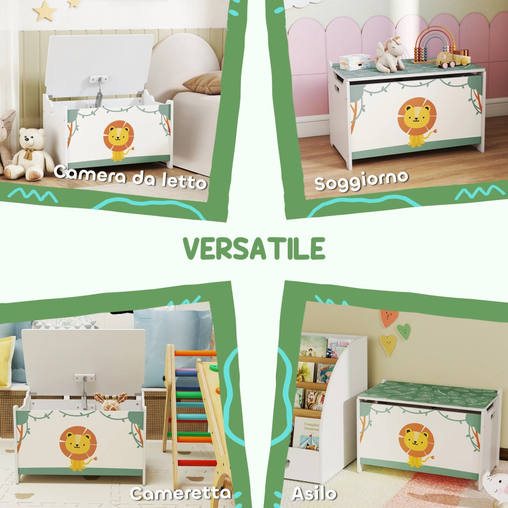 Baule Portagiochi con Coperchio per Bambini per Giocattoli e Vestiti, 60x37x39 cm, Verde