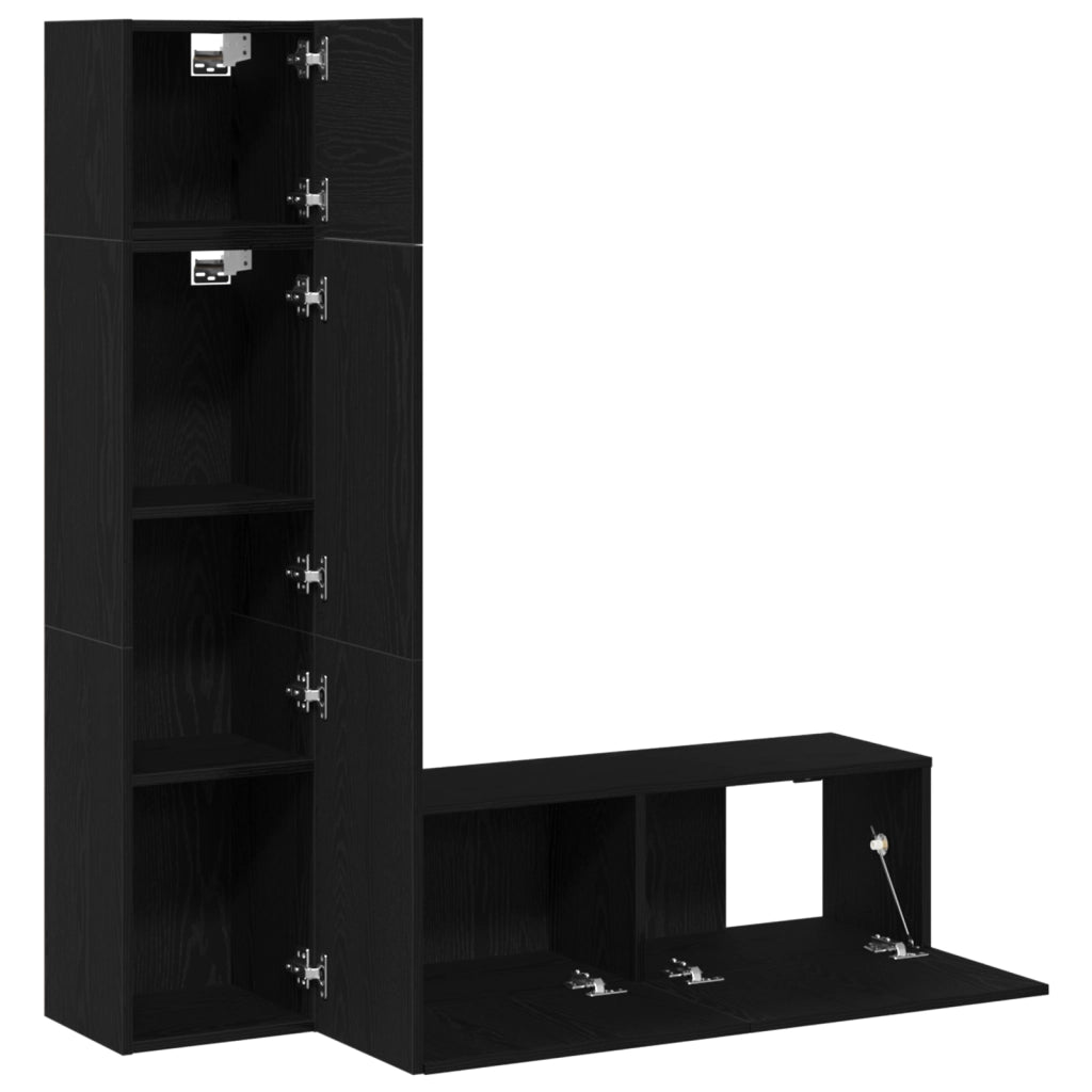 Set di mobili TV da parete 3 pezzi Nero Rovere in legno ingegnerizzato