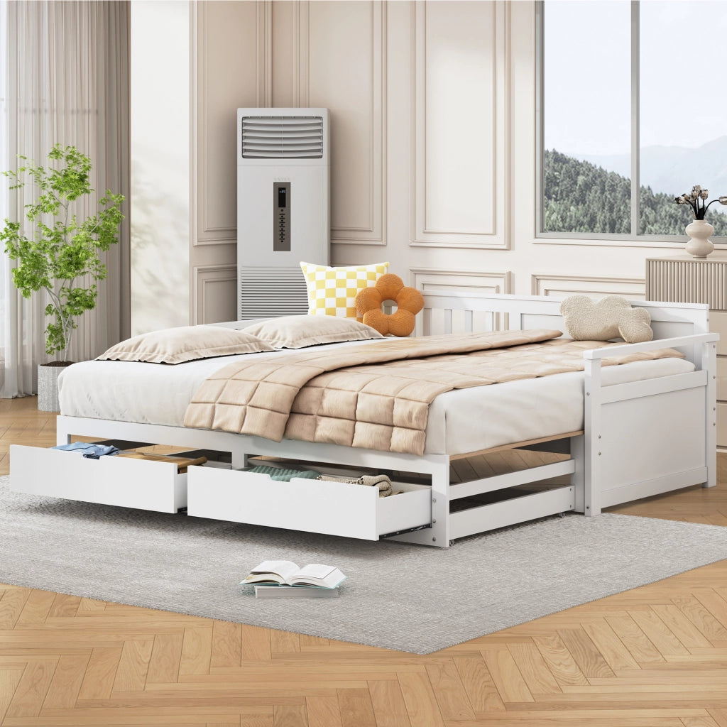 Letto multifunzionale 2 in 1 - Zephmum - 90x190 cm - Bianco - Con cassetti e letto estraibile