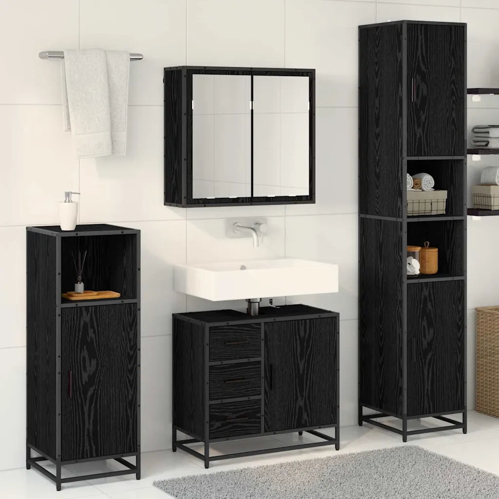 Set di mobili per il bagno 4 pcs Rovere Nero Legno multistrato