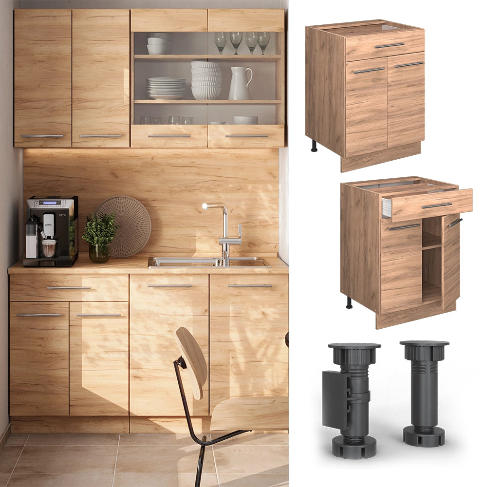Vicco Mobiletto base per cucina Quercia dorata 60 cm con cassetto, senza piano di lavoro