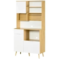 Dispensa da Cucina in Truciolato con Armadietti, Cassetti, Ripiani Regolabili e Appendino, 93x40x180 cm