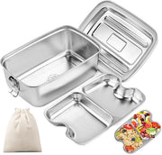 Lunchbox in acciaio inossidabile 1200ML, con compartimenti e chiusura ermetica, contenitore BPA-free per snack e pranzo, compatibile con adulti e bambini